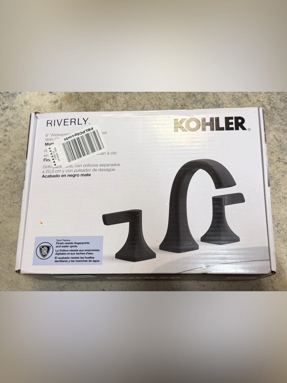 Kohler Riverly Matte Black Widespread Bath Faucet Set, unopened box